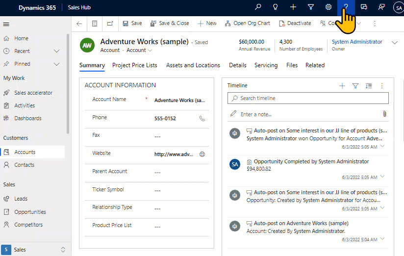 Built-in help question mark functionality in Dynamics