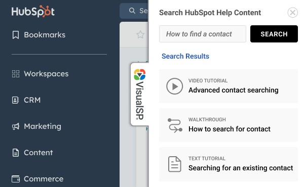 VisualSP for HubSpot - Searchable help content